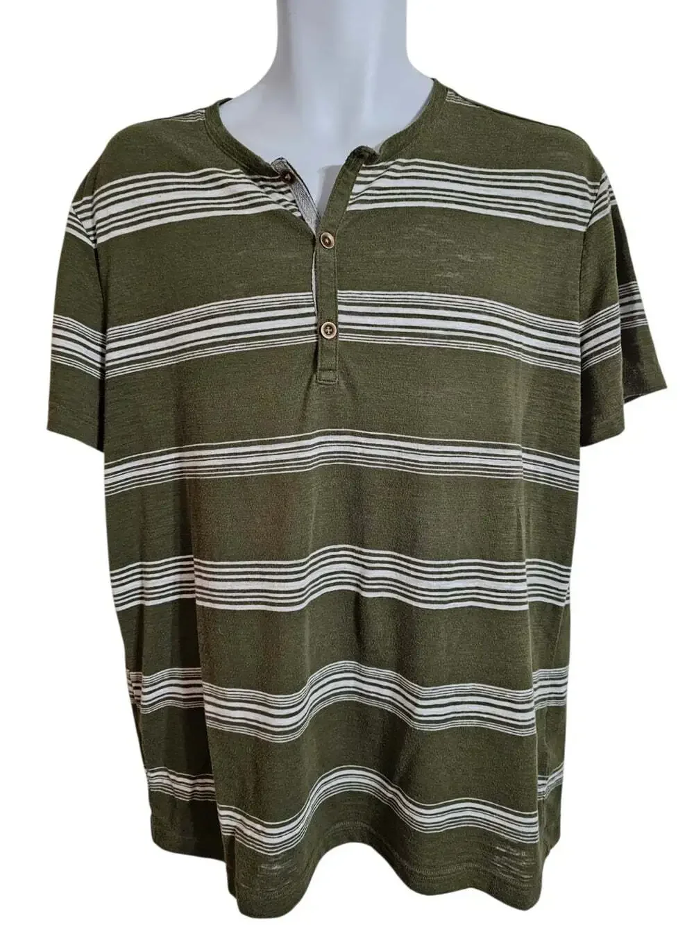 Banana Republic Men XL Henley Tee Olive Green Striped Linen Blend Heritage Rare